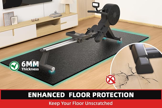 GymCope Treadmill Mat for Hardwood Floor Carpet 7'x3'/6'x3'/6'x2.5'/4'x2' | 6mm Thick Exercise Equipment Gym Mat, Compatible with Peloton Bike, Indoor Spin Bike, Elliptical