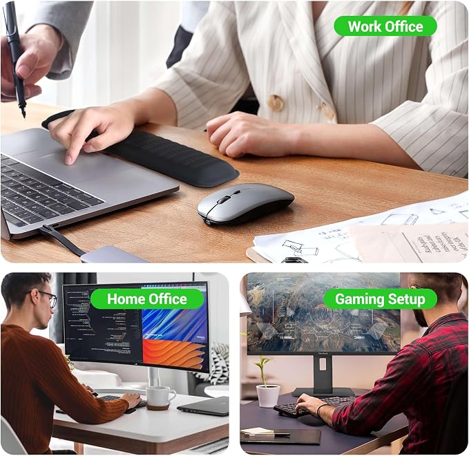 MEKASS Ergonomic Wrist Rest for Keyboard and Mouse, Soft Memory Foam Keyboard Wrist Rest Set with Non-Slip Silicone Base, Easy Typing, Pain Relief, Comfort for Office, Work, Gaming (Purple)