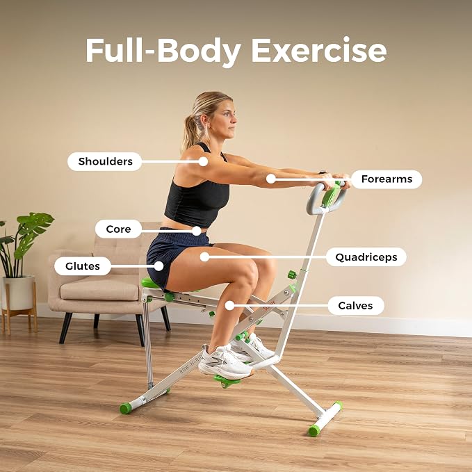 Sunny Health & Fitness Smart Row-N-Ride Glute & Leg Trainer, Foldable Squat Assist Rower with Exclusive SunnyFit App Connection
