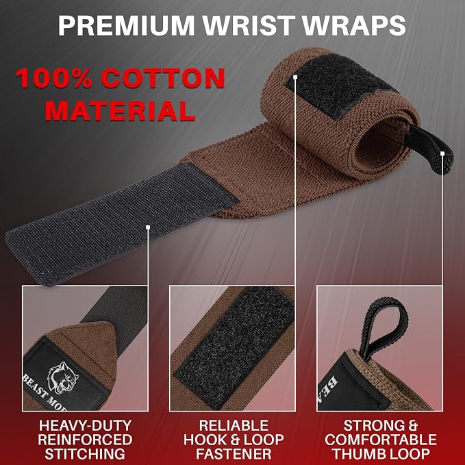 TECEUM Elastic Cotton Weightlifting Wrist Wraps with Thumb Loops, 1 Pair