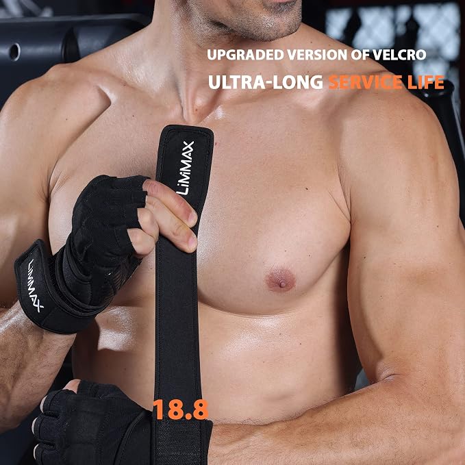 Workout Gloves for Men - Gym Weight Lifting Padded Gloves with Wrist Wrap Support, Full Palm Protection & Silicone Grip Gym Gloves, Exercise, Cross Training, Fitness, Pull-up