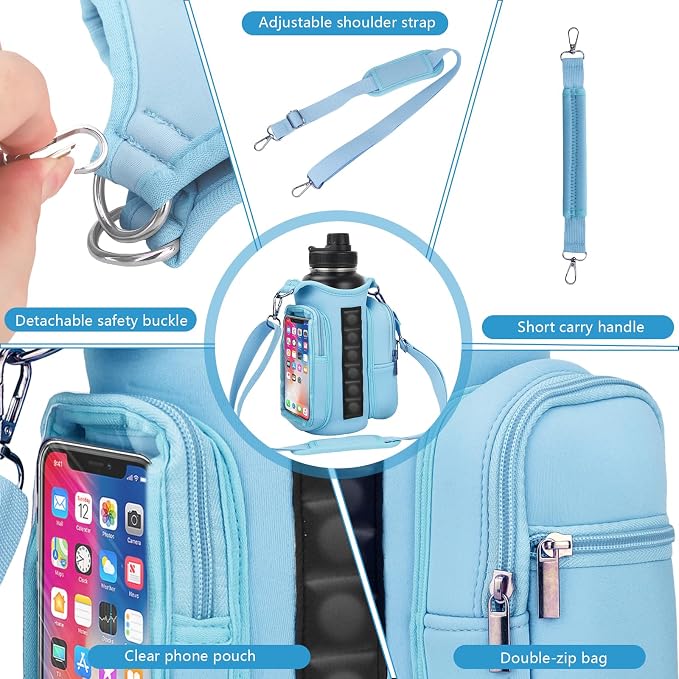 Magnetic Gym Bag Water Bottle Holder with Phone Pockets Shoulder Strap for Men Women