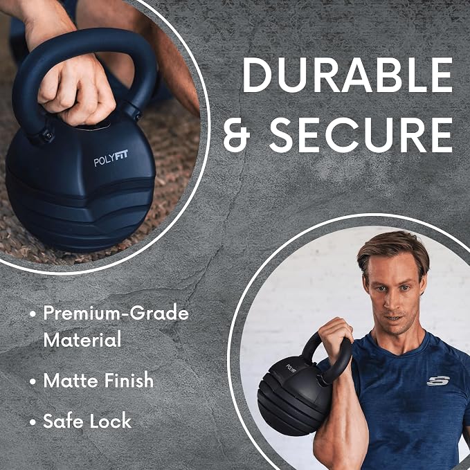 Polyfit Adjustable Kettlebell Set - 5-in-1 Weights for Home Gym | 5-in-1 adjustable weight design, 30/40/50 lb options, non-slip grip, cast iron build, compact for home gyms