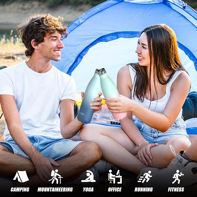 WATERSY Stainless Steel water bottles,17oz/500ml Insulated Water Bottle | Ocean Blue metal water bottle Keeps Drink Cold and Hot,BPA Free kids water bottles for School,Gym,Travel,Sports