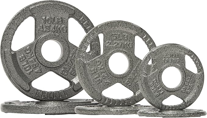 Signature Fitness Olympic 2-Inch Cast Iron Plate Weight Plate for Strength Training and Weightlifting, Multiple Sizes