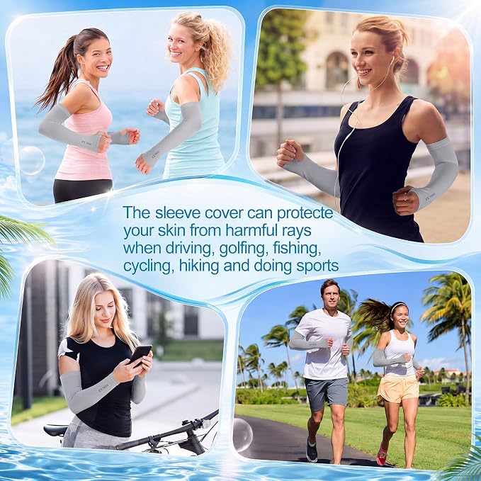 SATINIOR 8 Pairs Sun Protection Cooling Arm Sleeves Upper Compression Sleeve Plus Size Slimming Arm Shaper Wrap for Women