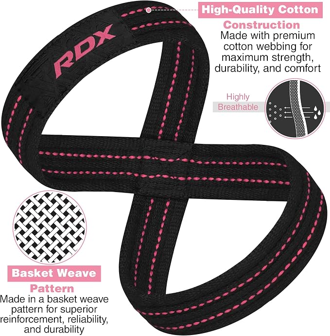 RDX Weight Lifting Straps Figure 8, Anti Slip Strap with Cuffs Wrist Support for Gym Workout Deadlift Powerlifting Bodybuilding Weightlifting, Fitness Strength Training, Hand Bar Grip for Men