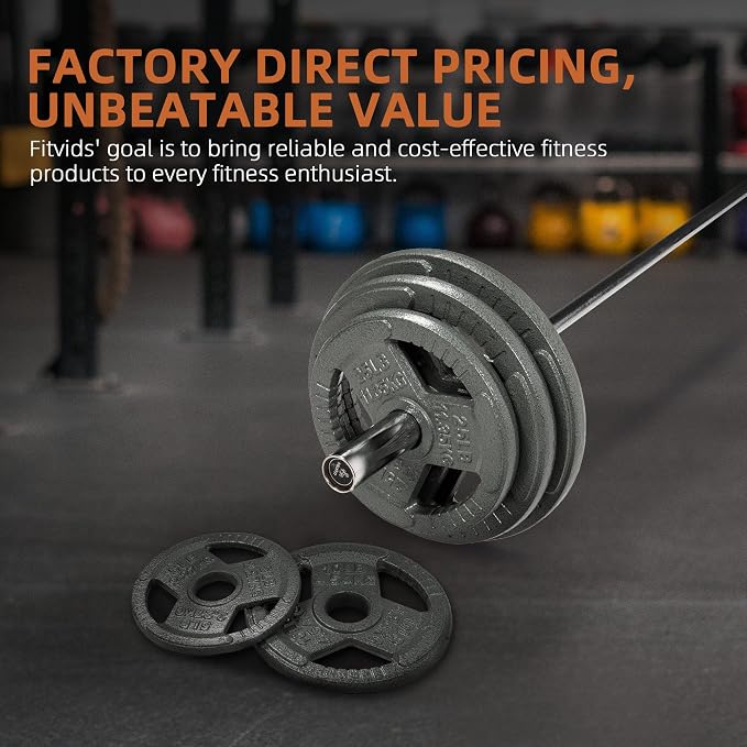 Fitvids 2 Inch Olympic Barbell Weight Plates Set, 70/120 LB Barbell Weight Set for Home Gym Strength Training, Triple-handle Design