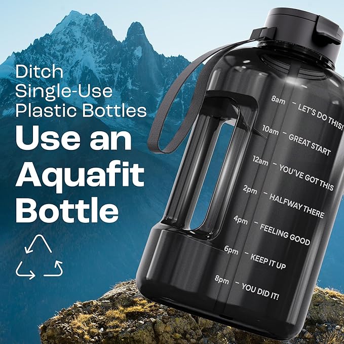 AQUAFIT 1 Gallon Water Bottle with Motivational Quotes | BPA Free 1 Gallon Water Bottle with Straw and Chug Lids - Leakproof Gym Water Bottle with Carry Handle (Blue Skies)