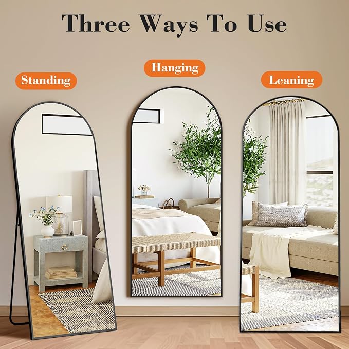 DUMOS 63"x20" Arched Full Length Mirror with Stand, Floor Body Mirror Shatter-proorf Nano Glass with Aluminum Frame, Free Standing or Hanging Leaning Modern Simple Home Decor, Gold