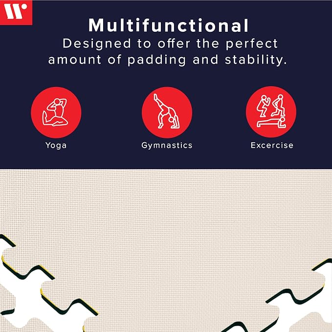 We Sell Mats 1/2" Thick Multipurpose EVA Foam Exercise Floor Mat, Interlocking Tiles, Anti-Fatigue for Home or Gym, 24 in x 24 in, 12 Tiles, Cream