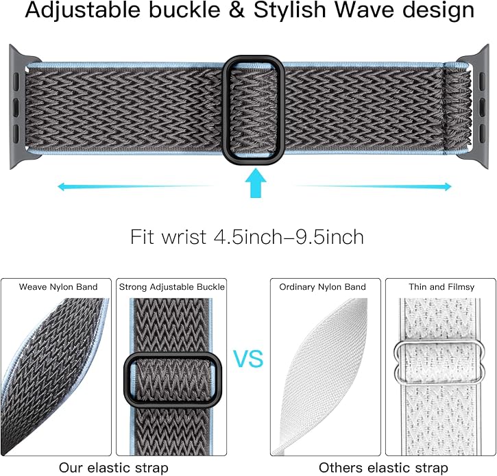 Lerobo Stretchy Nylon Solo Loop Band, Compatible with Apple Watch Series 11 10 9 8 7 6 5 4 3 SE3/2/1 Ultra3/2/1, Adjustable Strap for iwatch Band 44mm 45mm 46mm 49mm 42mm 40mm 41mm 38mm for Women Men