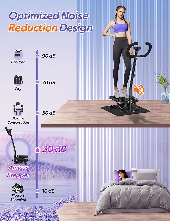 Mini Stepper with Handlebar for Exercise, 330lbs Stair Climber Machine | Hydraulic Fitness Stair Stepper with Resistance Band, Portable Workout Equipment for Home
