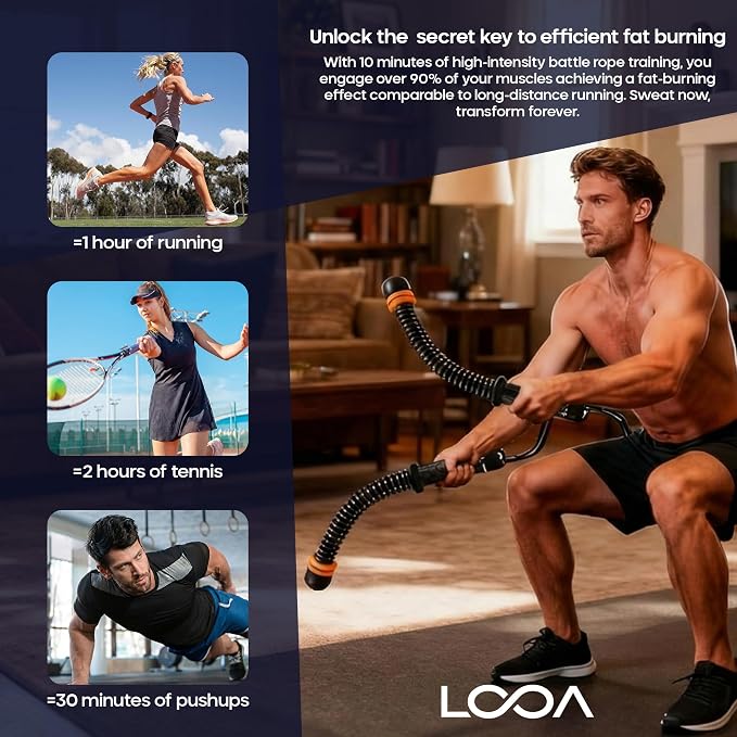 LOOA Adjustable Weighted Ropeless Battle Ropes for Home Gym (2 Pack) Set | Quiet Training, No Anchor Required, Portable, Full Body, Indoor Exercise