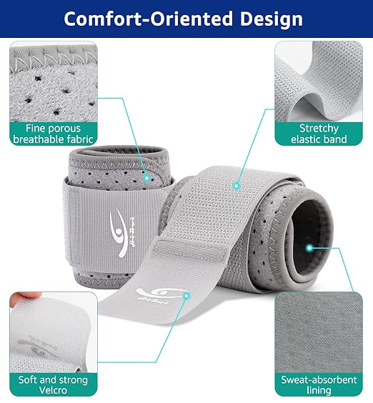 Wrist Brace (2 PCS) - Adjustable Compression for Carpal Tunnel Arthritis Tendonitis Sprain Pain Relief | Wrist Support Wrist Wraps for Both Hands, Ideal for Sports & Gym Workouts (Gray)