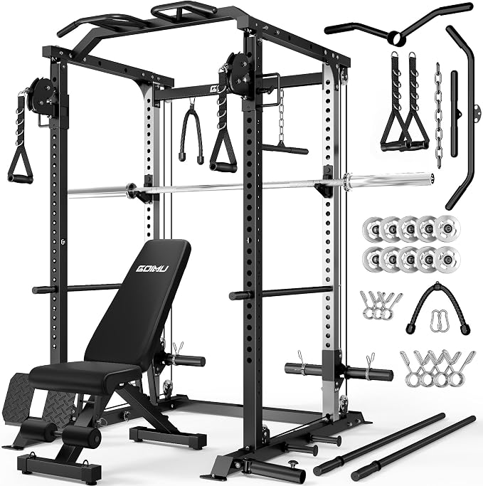 DP01 Power Cage, 2000LBS Squat Rack with Cable Crossover and Dual Independent Pulley System, Full Cage for Full Body Training, Power Rack with More Training Attachments for Home Gym