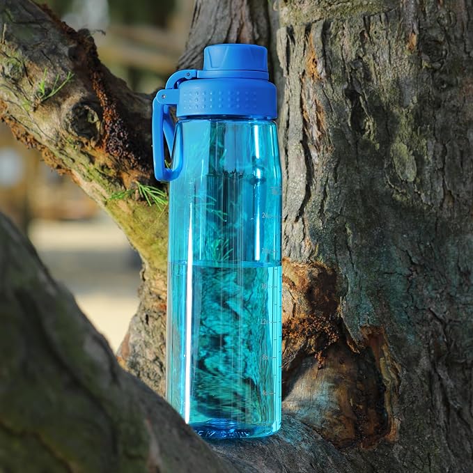 32oz Clear Water Bottle - BPA-Free Tritan Plastic, Fast Flow Spout Lid, Wide Mouth & Leakproof Design Hiking Water Bottle Suitable for Travel, Outdoors, Gym, Travel, Home, School (Blue)