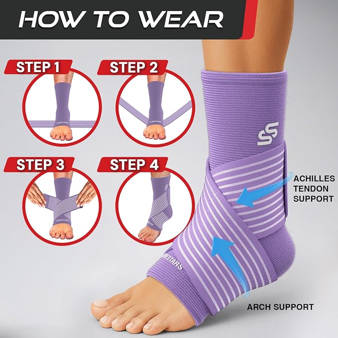 Sleeve Stars Ankle Brace for Women & Men, Ankle Wrap for Sprained Ankle, Compression Sleeve for Plantar Fasciitis Relief, Easy Customizable Support: w/Removable Strap (Pair/M:10"-12"/Light Purple)