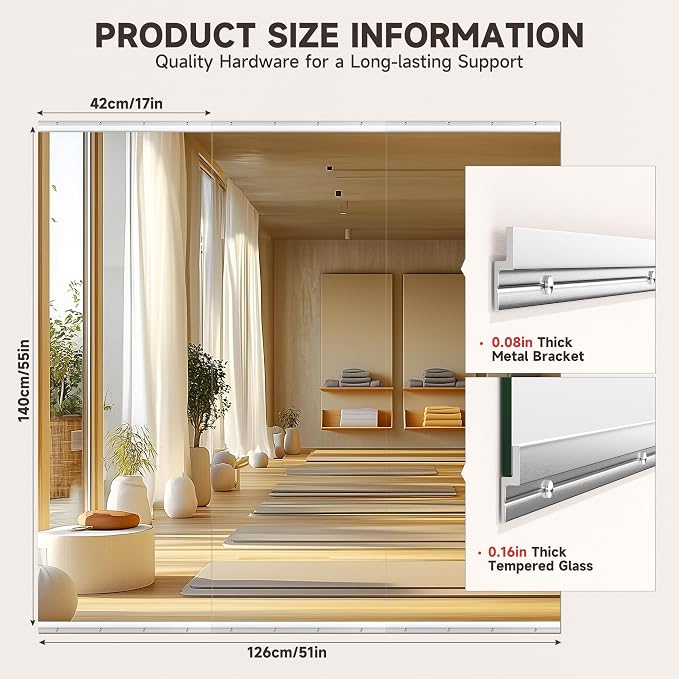 Home Gym Mirror, 55" x 17", 3PCS Large Full Body Mirror for Yoga, Silver Frameless Tempered Glass, Wall-Mounted Wall Mirrors for Home Gym, Workout, Garage, Bedroom, Bathroom, Dance Studio
