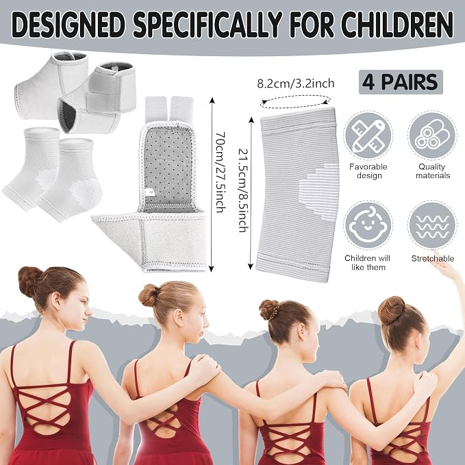 Tarpop 2 Pairs Kids Ankle Brace Set Foot Support Stabilizer Wraps Protector Guard Knitted Ankle Sleeve Sock Support Compression Socks for Injury Prevention(Grey,Medium)