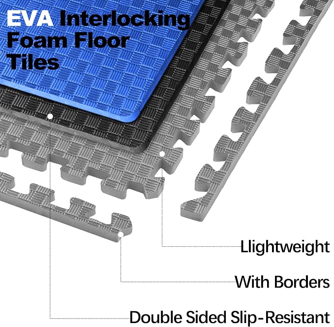 Elevon Puzzle Exercise Gym Flooring Mat, EVA Interlocking Foam Tiles Workout Mat for Home Gym, Fitness Equipment, MMA, Gymnastics, Shock-Absorbing Exercise Mat, Multi-Color