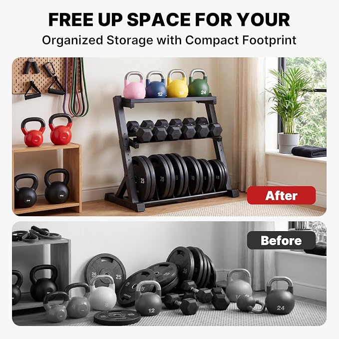 YOLEO Dumbbell Rack, Adjustable & Compact Weight Rack for Dumbbell, Kettlebell, Barbell, Heavy Duty Weight Storage Organizer, Space-Saving Dumbbell Storage Stand Holder for Home Gym - 1100LBS Capacity (Rack Only)
