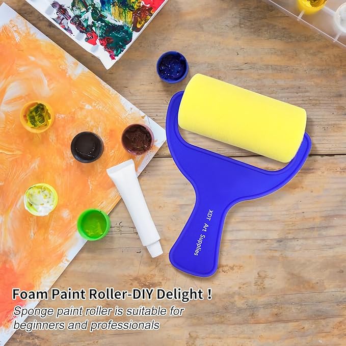 Foam Paint Roller 12 Piece Set 3''x12, Sponge Roller for Painting Art & Craft, Soft & Disposable & Washablea, Blue, Yellow