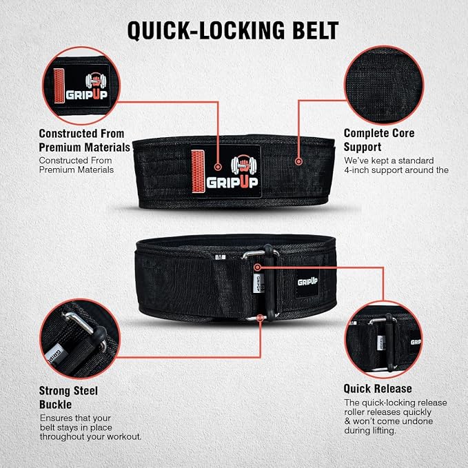Self-Locking Weight lifting Belt AUTO LOCK 4 Inch Gym Belt Adjustable Buckle For Fitness Powerlifting Bodybuilding Weightlifting Deadlift Olympic Cross Training Back Support Men & Women