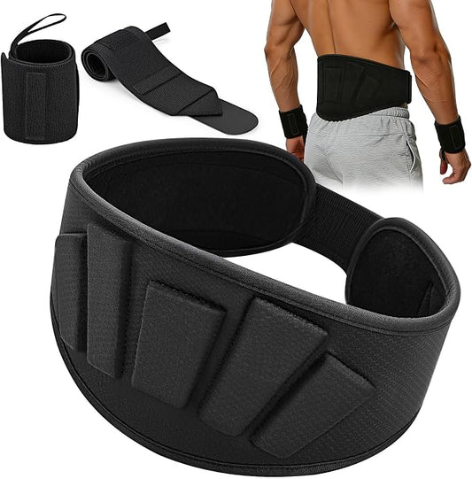 Weightlifting Belt & Wrist Wraps Combo - Auto-Lock Weight Lifting Belt 6.5" Back Support with 0.4" Foam, Adjustable Wrist Wraps for Weightlifting - for Men & Women Beginners & Pros