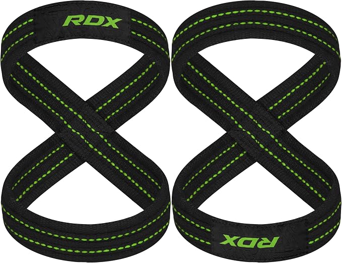 RDX Weight Lifting Straps Figure 8, Anti Slip Strap with Cuffs Wrist Support for Gym Workout Deadlift Powerlifting Bodybuilding Weightlifting, Fitness Strength Training, Hand Bar Grip for Men