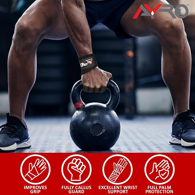 AYRO Workout Gloves for Men & Women, Gym Gloves for Men, Weight Lifting Gloves with 15" Wrist Wraps & Support, Breathable Palm Padding, Non-Slip Grip for Fitness, Cross Training & Bodybuilding