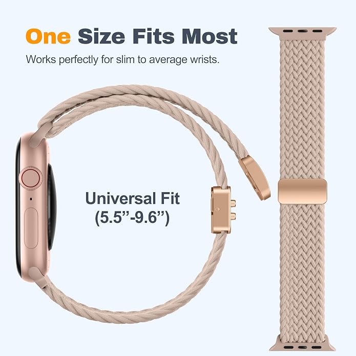 Laffav Braided Stretchy Band Compatible with Apple Watch Bands 42mm 40mm 41mm 38mm 44mm 45mm 46mm 49mm for Women Men, Magnetic Nylon Solo Loop Sport Strap for iWatch Series 11 10 9 8 7 6 5 4 SE Ultra