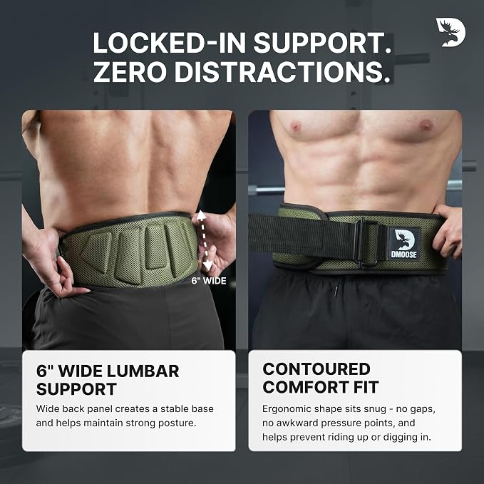DMoose Fitness Weight Lifting Belt for Squats, Deadlift & Intense Workout - 6" Adjustable Fit Auto Lock Weightlifting Belt for Men & Women - Neoprene Gym Belts for Stability & Lumbar Back Support