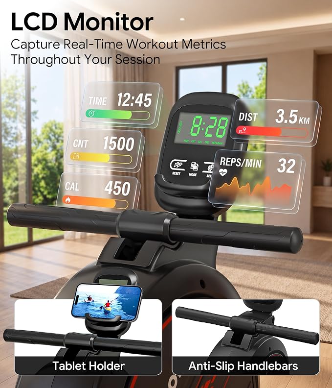 Wenoker Rowing Machine for Home, Magnetic Rower Machine, 350 LB Weight Capacity, 16-Level Silent Resistance Row Machine for Gym Exercise