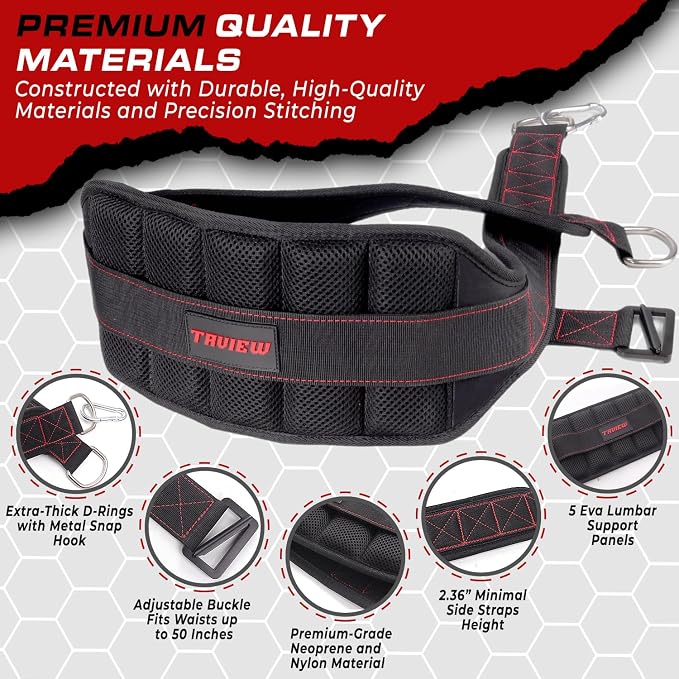 Belt for Belt Squats, Rack Attachment & Squat Machine, Weight Lifting&Powerlifting – Back Support, Low-Profile, Padded Hip & Thigh, Secure Buckle, Heavy Duty