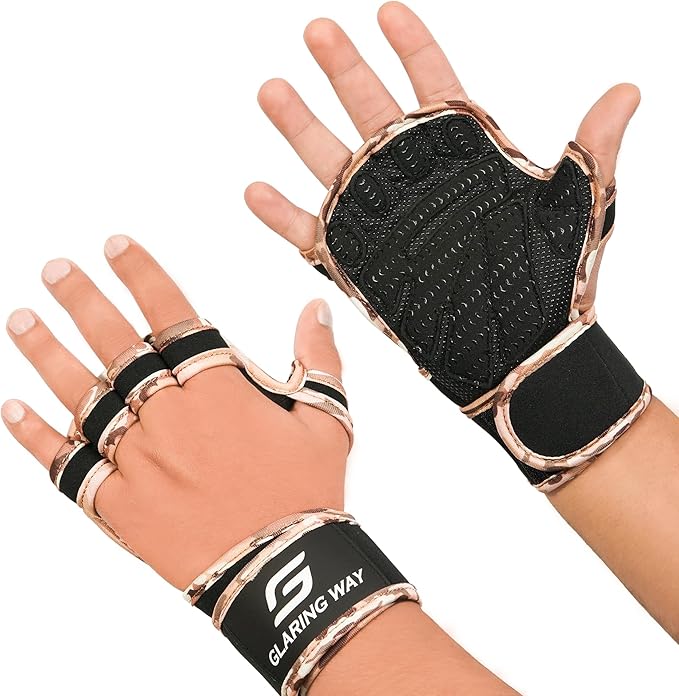 Gym Workout Gloves for Women and Men | Silicone grip fingerless, open back vents, neoprene, non-slip, palm, thumb protection for cross training, pull ups, cycling