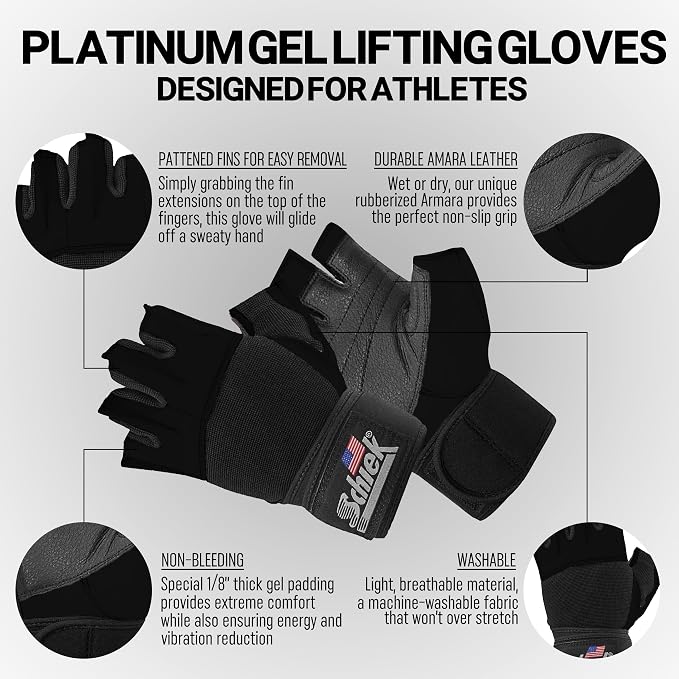 Schiek Sports 530 Platinum Lifting Gloves with Gel Pad - Amara Leather Weightlifting Gloves for Women and Men
