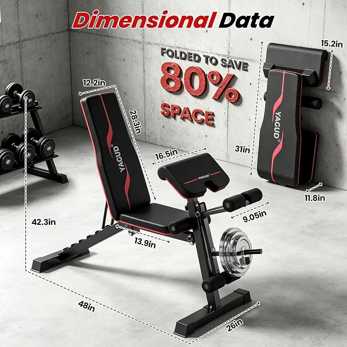 Weight Bench Press, Adjustable Workout Benches for Home Gym Dumbbell Exercise, 880 LB Stable Incline Decline Bench for Full Body Workout, 2 Sec Fast Folding Strength Training Sit up Bench