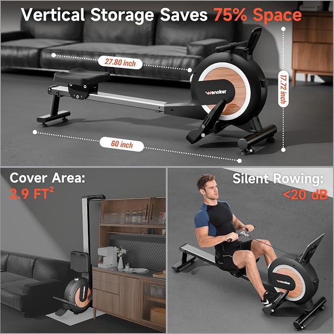 WENOKER Rowing Machine, Magnetic Rowing Machine for Home, Upgraded 32-Levels Resistance with Smart Electronic Knob, 350 LBS Weight Capacity, Compact Rower Machine Easy Assembly.
