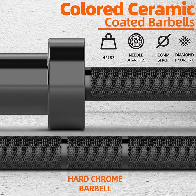 Fitvids Olympic Cerakote Barbell for Home & Commercial Gyms, 190K PSI Tensile Strength Rated for up to 1500LB Capacity