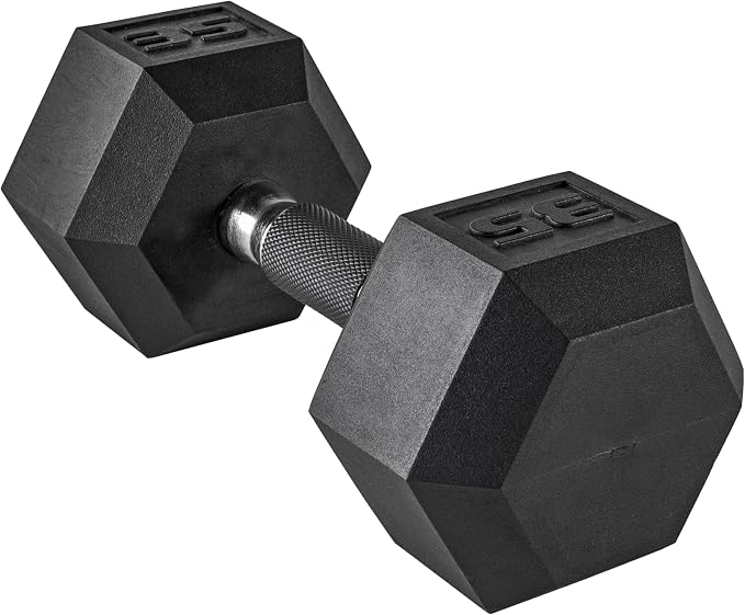 CAP Rubber Coated Dumbbell Weights, Free Weights for Home Gym Strength Training, Anti-Roll Hex Dumbbells with Black, Chrome & Comfort Grip Handles, Singles