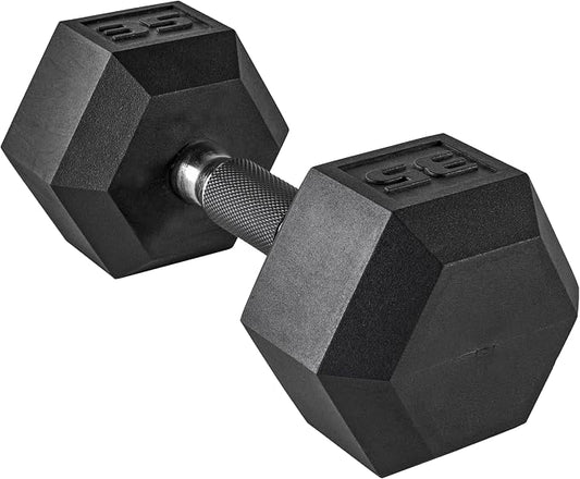CAP Rubber Coated Dumbbell Weights, Free Weights for Home Gym Strength Training, Anti-Roll Hex Dumbbells with Black, Chrome & Comfort Grip Handles, Singles