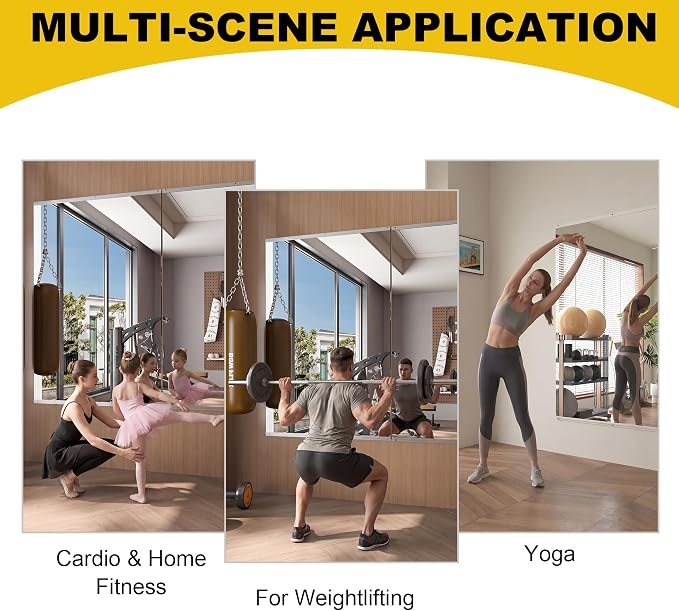 Home Gym Mirrors for Wall, 2 Pack 30" x 60" Frameless Full Length Glass Panels for Garage Gym, Workout Room, Dance Studio, Silver