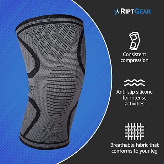 RiptGear Knee Compression Sleeve - Braces for Knee Pain - Compression for Arthritis, Meniscus Tear, Running, Walking - Support for Women and Men - Sleeves Weightlifting (X-Large, Gray (1 Pack))