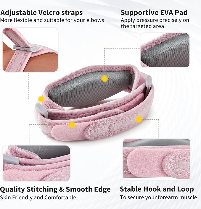 CAMBIVO 2 Pack Tennis Elbow Brace Strap for Tendonitis, Light Pink | EVA Compression Pad, Adjustable Strap with Premium Velcro, for Men and Women, Golfer's Elbow, Counterforce Brace, Breathable