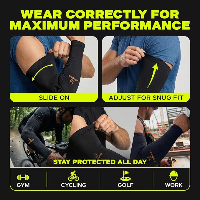 ARMORAY Arm Sleeves for Men and Women - UV Sun Protection Cooling Compression - Tattoo Cover Up Sleeve for Daily Wear & Work