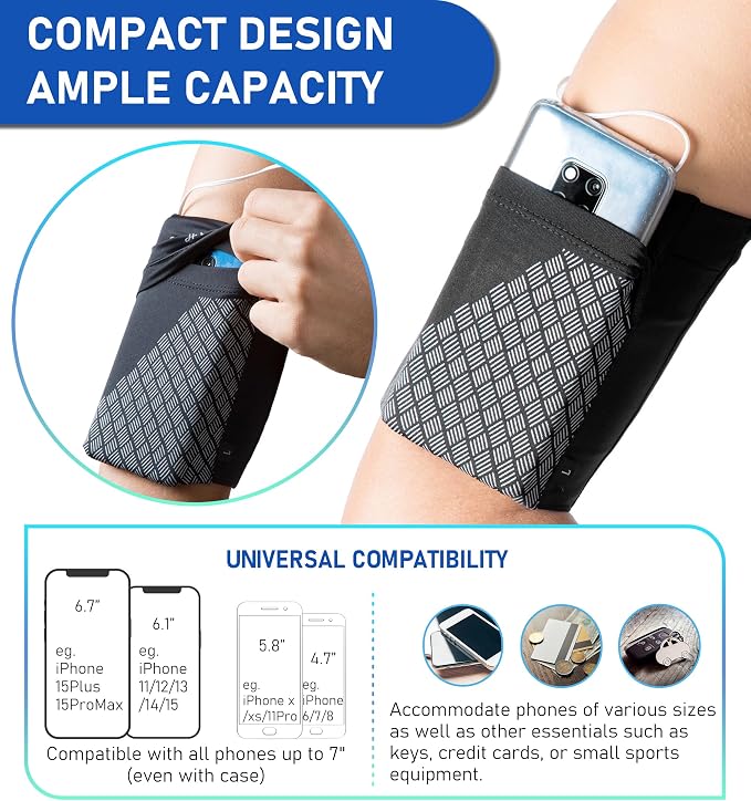 Universal Sports Armband Cell Phone Armband Sleeves Running Armband for Exercise Workout, Compatible with iPhone 17/17Plus/Pro/16/15/15Plus/14 Samsung Galaxy All Phones (Large, Black)