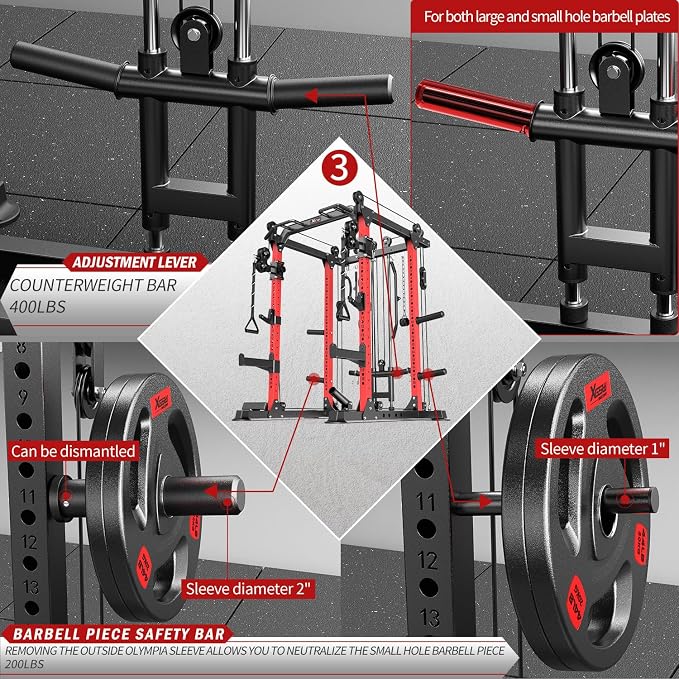 Power Rack Power Cage Multi-Function Squat Rack with Cable Crossover System Selectable More Training Attachment Power Rack for Garage & Home Gym