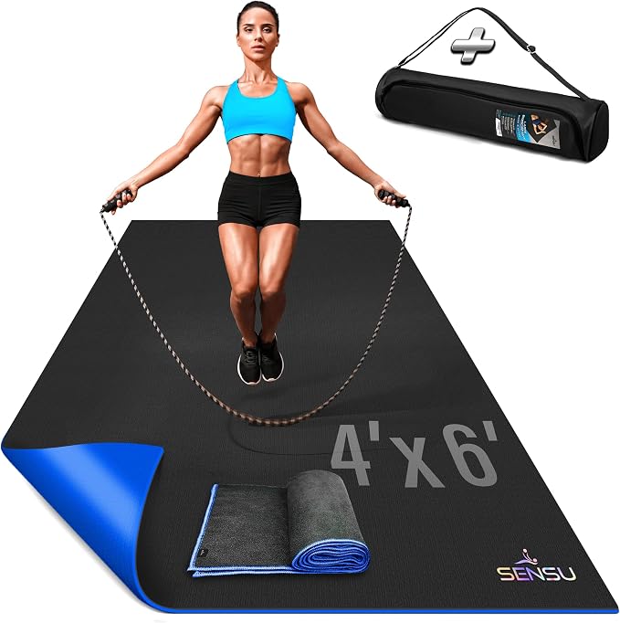 Sensu Large Exercise Mat – Extra Thick Non-Slip Workout Mat for Home Gym, Durable Shoe-Friendly Fitness Mat for Strength Training, Stretching, Cardio, and Balance Workouts (Multiple Sizes)