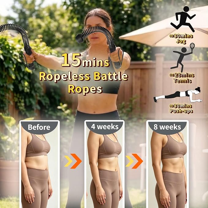 Adjustable Ropeless Battle Ropes for Home Gym for Men & Women, Quiet Air Resistance Heavy Duty Cordless Battle Rope,Exercise Ropes with Variable Resistance, Strength & Low-Impact Cardio for HIIT